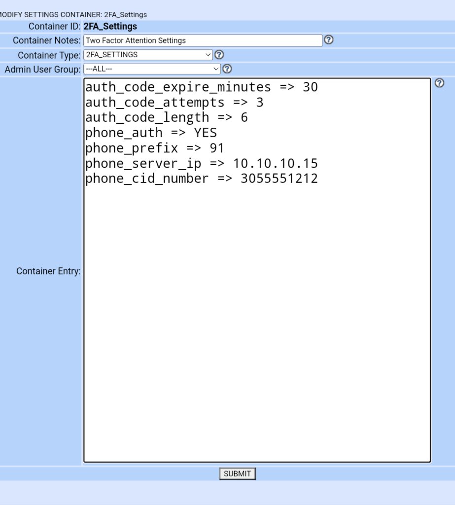 2FA settings container