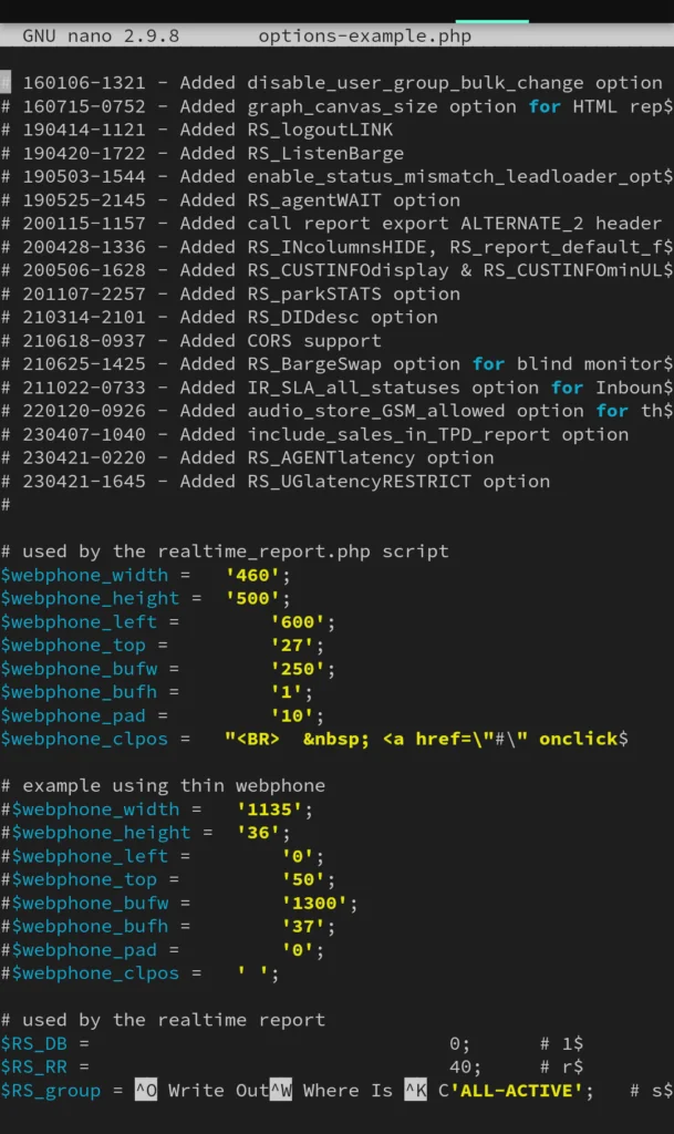 Changes to options.php