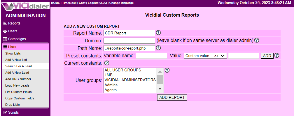 ViciDial Custom Report