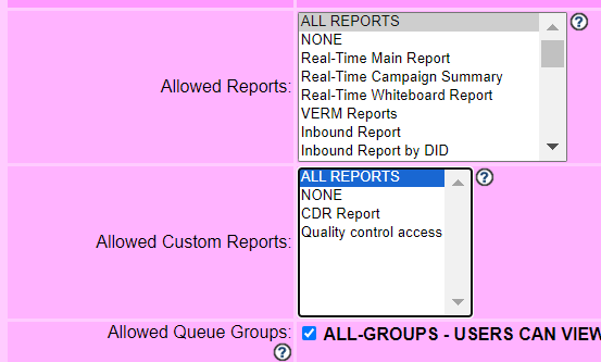 Allowed Custom Reports