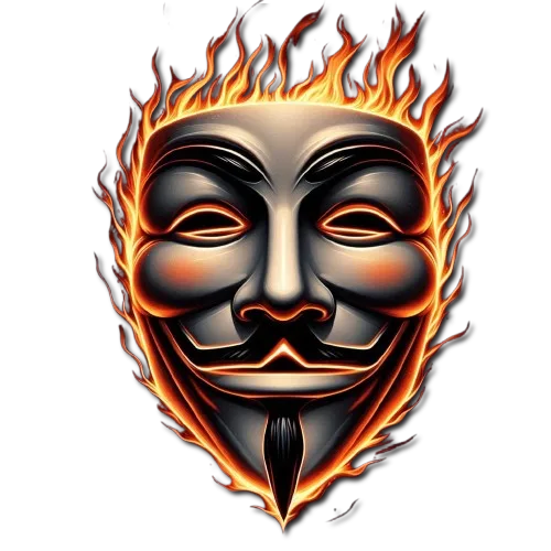 Guy Fawkes mask with the inside part looking like fire transparent background removebg preview Copy png