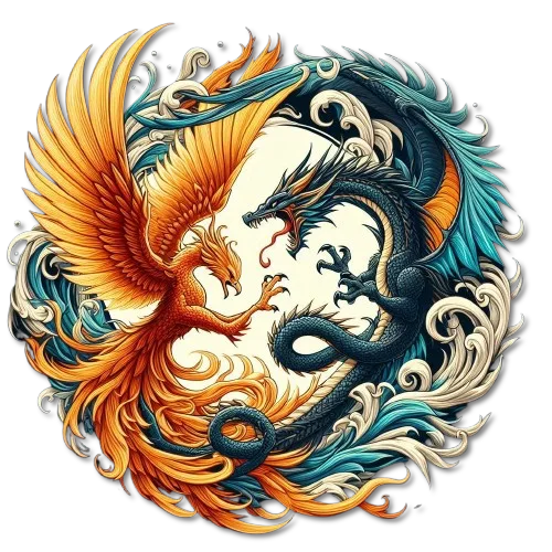 a high dpi image of 600 x 600 of a phoenix fighting a dragon with a transparent background removebg preview Copy png